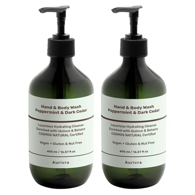 Hand & Body Wash – Peppermint & Dark Cedar | Hydrating, Vegan, Gentle Cleanser | Ecocert COSMOS Natural Certified | For All Skin Types, Spa-Grade Formula | 98% Natural Origin (2)