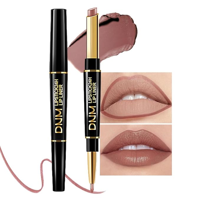 Kaely 2-in-1 Nude Brown Beige Velvet Matte Lip Liner & Lipstick Combo Set Kit for Women, Magic 24 Hours Lipstick and Lip Liner Makeup Set Stain Long Lasting Waterproof labial 48