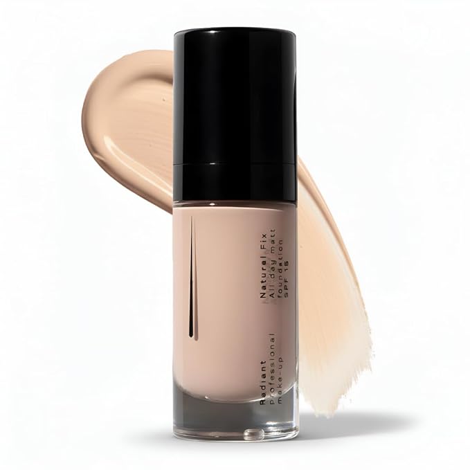 Radiant Professional Natural Fix All Day Matte Cream Foundation - Long Wear High Coverage Face Makeup Foundation With SPF 15 - Oil Free Matte Finish - For All Skin Types-1.01 oz. (03 Beige)