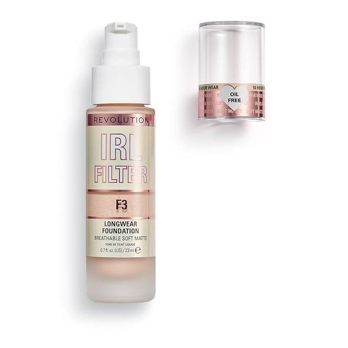Revolution, IRL Filter Longwear Foundation, Soft & Breathable Formula, Medium to Full Coverage, Matte Finish, F3, 0.7 fl oz