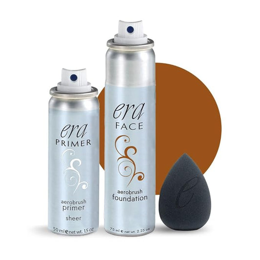ERA Beauty Essentials Airbrush Makeup Collection (Era Face spray on Foundation - R9 Chestnut + Era Primer + Sponge)