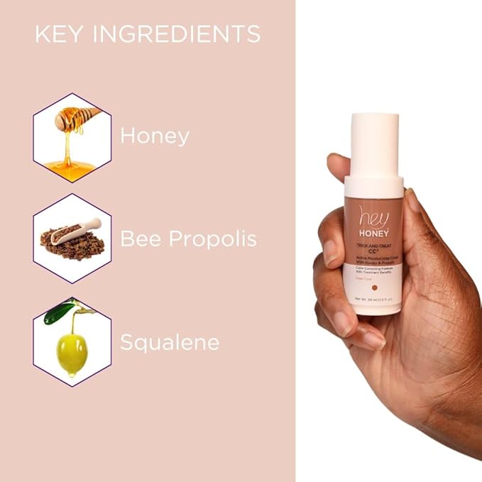 Hey Honey Trick and Treat CC² Cream SPF 46 | Active Moisturizing Color Correcting Cream with Honey & Propolis | Best Cover For Rosacea, Skin Redness & Mature Skin | 1 oz (Tan Tone)