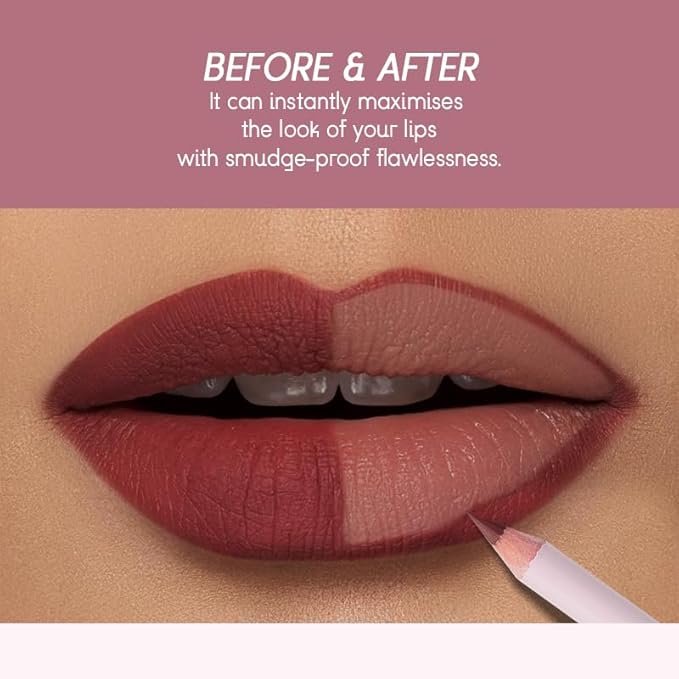 USHAS 2 in 1 Waterproof Lipstick and Lip Liner Combo Set - Long Lasting Matte Lipstick Pen with Liner Set Makeup Kit (S17, Pack of 1)