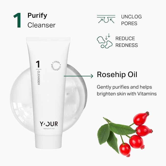 Y’OUR Essential 3-Step Acne Kit: Purifying Cleanser, Anti-Acne Serum & Healing Patches; Pimple Clearing, Pore Minimizing Skincare Routine. Made in USA. Suitable for All Skin Types. Holiday Gift Bundle