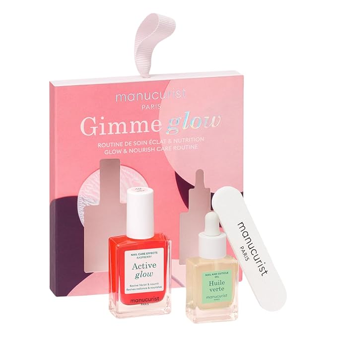 Manucurist Active Glow Raspberry Gift Set and Green Oil – Includes: 1 Care & Makeup Nail Polish, 1 Cuticle Nail Oil, 1 Complimentary Mini Nail File – Valentines Day Gifts for Her - Womens Gifts