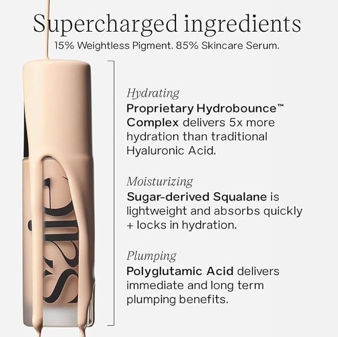 Saie Glowy Super Skin Tint Liquid Foundation - Weightless + Dewy Foundation with Lightweight Medium Coverage - Hydrating Face Makeup + Skin Care Serum Hybrid with Hyaluronic Acid - Shade 32 (1.01 oz)