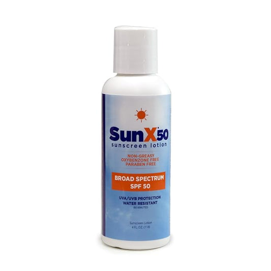 CoreTex Sun X 50 SPF Broad Spectrum Sunscreen Lotion - 4oz Bottle of Paraben, Oxybenzone, Octinoxate, & Oil Free Sunscreen - No White Cast and Water Resistant Up to 80 Minutes