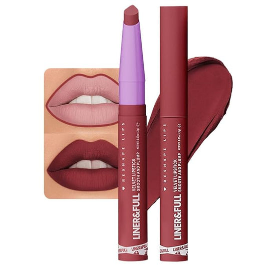 SUAKE 2-IN-1 Lipstick Lipliner, Velvet Matte Finish, Smooth & Plump, 12 Universal Lip Color-Nude Pink Rose Mauve Berry Plum, Creamy Formula for Lip Makeup, All-Day Wear, Cruelty-Free (#03 ROSE FLAME)