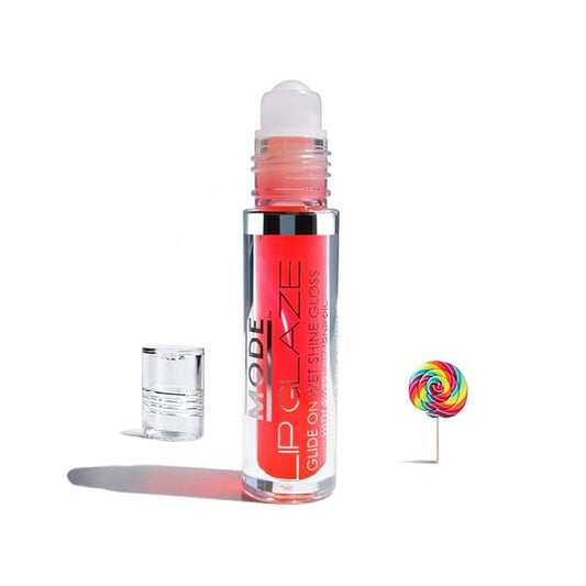 MODE Lip Glaze Flavored Lip Gloss FRUIT PUNCH LOLLIPOP Delicious Flavor Roll On Sweet Wet Nourishing Shine, Hydrating Natural Skincare Fruit Oils, Made in NY USA