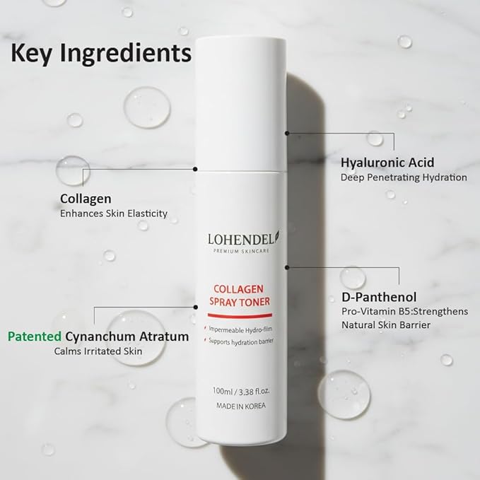 Collagen Spray Toner, Fine Mist Face Toner with Collagen & D-Panthenol, Firming & Elasticity, Instant Hydration, Soothe Irritated Skin, Korean Skincare 100ml / 3.38fl.oz