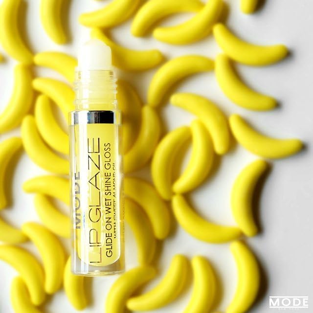 MODE Lip Glaze Flavored Lip Gloss BANANA CANDY Delicious Yummy Flavor, Roll On Sweet Wet Nourishing Shine, Hydrating Natural Skincare Fruit Oils, Made in NY USA