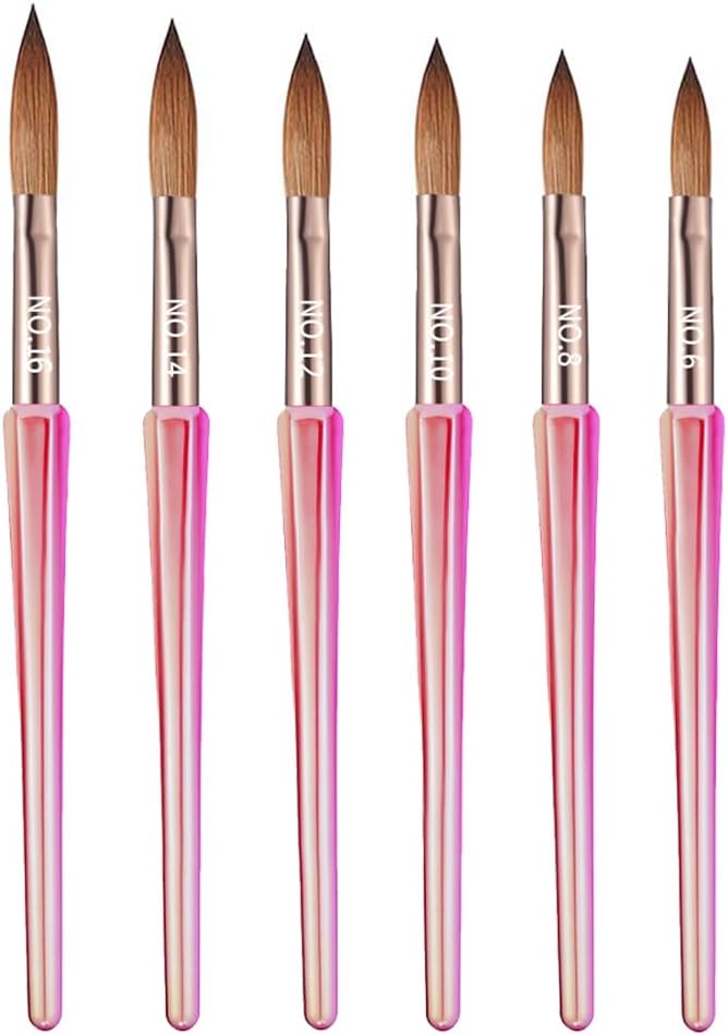 6Pcs Acrylic Nail Brush Set, Size 6/8/10/12/14/18 - Professional Nail Brushes for Acrylic Application Powder & Nail Extension, 3D Nail Carving Tools for DIY Home Salon Manicure-Pink