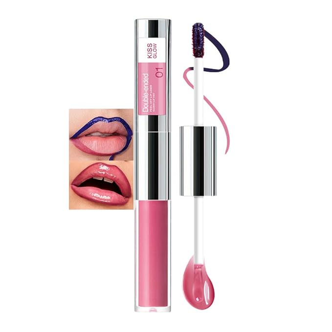 Peel Off Lip Liner & Gloss–Long-Lasting Smudge-Proof Rose Pink Lip Tint & Lip Stain Liner with Hydrating High Shine Gloss for Defined, Fuller Rosy Lips–Waterproof, Transfer-Proof Soft Glam Lip Makeup