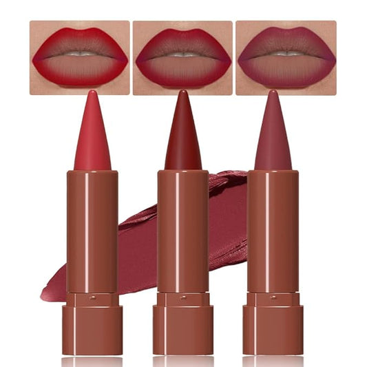 3Pcs Gradient Matte Lipstick Crayon Lip Liner pencil, Flawless Contour Gradual Ombre Effect lip Pencil, for Women Long Lasting Waterproof Smudge Proof Lipstick Pencil 06#+07#+09#