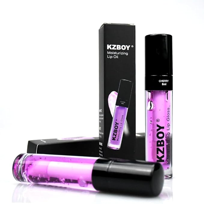 KZBOY Lip Gloss Hydrating Lip Oil Cherry Scented 8ml Moisturizing Lip Gloss for Dry Lips High Shine Smooth Finish Clear Purple Shade (Cherry)