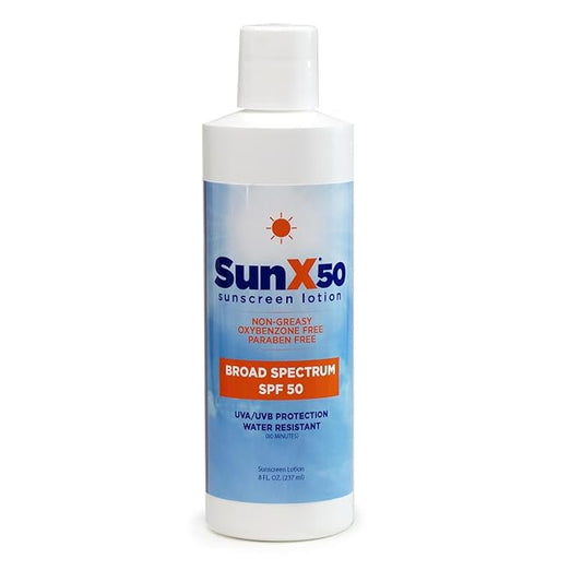CoreTex Sun X 50 SPF Broad Spectrum Sunscreen Lotion - 8oz Bottle of Paraben, Oxybenzone, Octinoxate, & Oil Free Sunscreen - No White Cast and Water Resistant Up to 80 Minutes