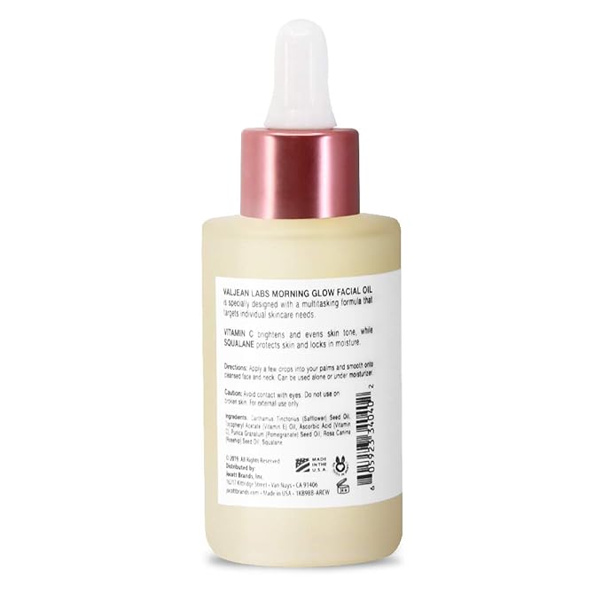 VALJEAN LABS Morning Glow Facial Oil, Vitamin C & Squalane, All Skin Types, Hydrating & Brightening, 1.83 Fl Oz