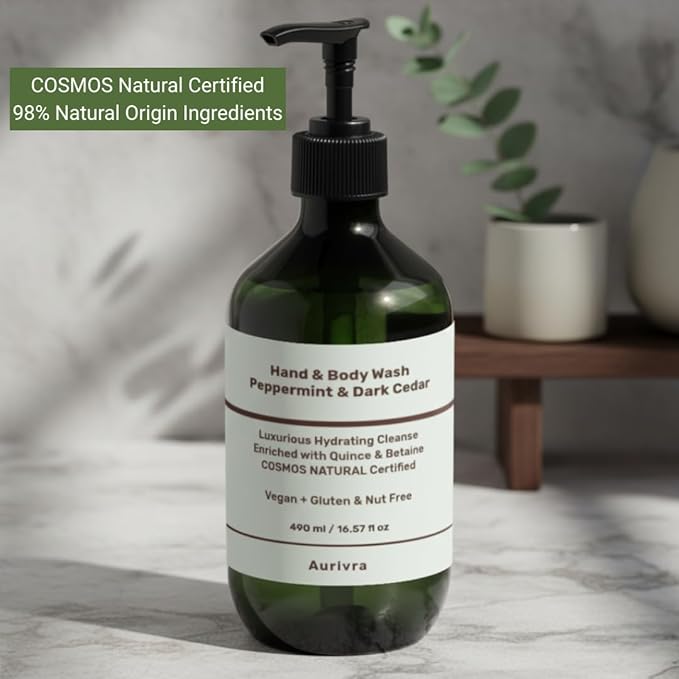 Hand & Body Wash – Peppermint & Dark Cedar | Hydrating, Vegan, Gentle Cleanser | Ecocert COSMOS Natural Certified | For All Skin Types, Spa-Grade Formula | 98% Natural Origin (2)
