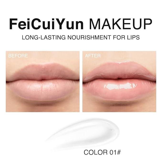 Hydrating Lip Gloss with Hyaluronic Acid, Plump pH Hyaluron Lip Oil, Lip Tint with 24HR Hydration, Volumizing Shine and Lasting Color, (A01#Ice White, 1Pcs)