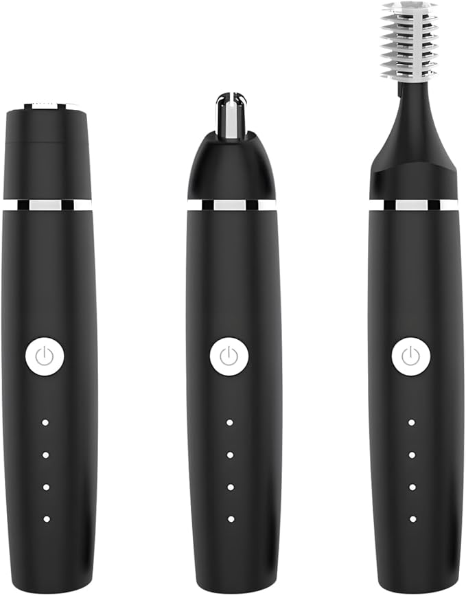 Erkot Nose Hair Trimmer for Men and Women, Eyebrow Trimmer, Electric Shaver Razor 3 in 1, Portable, Waterproof and Rechargeable for Ears, Face, Legs (Black)