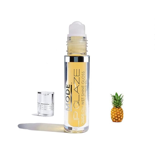 MODE Lip Glaze Flavored Lip Gloss Yummy ALOHA PINEAPPLE Flavor Roll On Sweet Wet Delicious Nourishing Shine, Hydrating Moisturizing Natural Skincare Fruit Oils, Made in NY USA