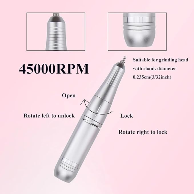 ANRLO Professional Electric Nail Drill, 45000 RPM Cordless Rechargeable E-File Machine, with 12 Bits, Sanding Bands, LCD Display for Acrylic Gel Nails (DMJ-V1-Pink)