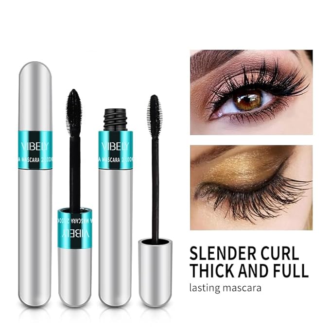 4 Pack VIBELY Mascara 5x Longer Washable, 2 in 1 4D Silk Fiber Lash Mascara, Natural Lengthening and Thickening, No Clumping, Long-lasting