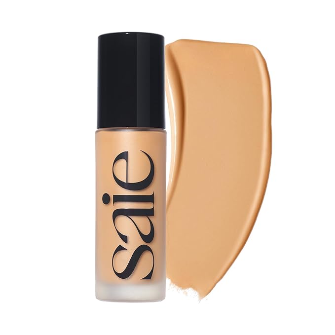 Saie Glowy Super Skin Tint Liquid Foundation - Weightless + Dewy Foundation with Lightweight Medium Coverage - Hydrating Face Makeup + Skin Care Serum Hybrid with Hyaluronic Acid - Shade 17 (1.01 oz)