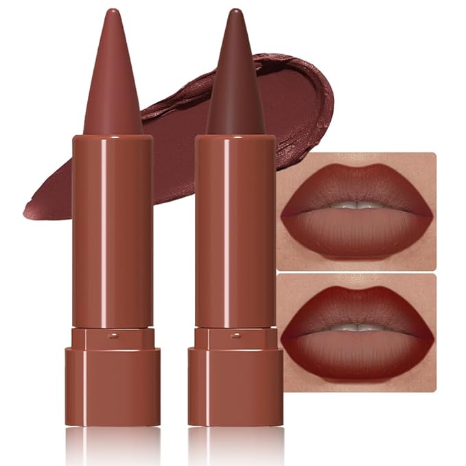 2Pcs Gradient Matte Lipstick Crayon Lip Liner pencil, Flawless Contour Gradual Ombre Effect lip Pencil, for Women Long Lasting Waterproof Smudge Proof Lipstick Pencil 03#+08#