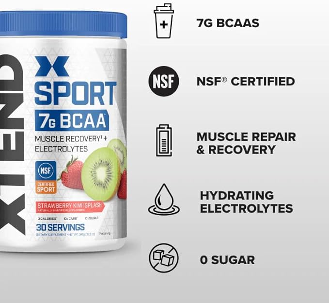 XTEND Sport BCAA Powder Strawberry Kiwi Splash - Electrolyte Powder for Recovery & Hydration with Amino Acids - 30 Servings