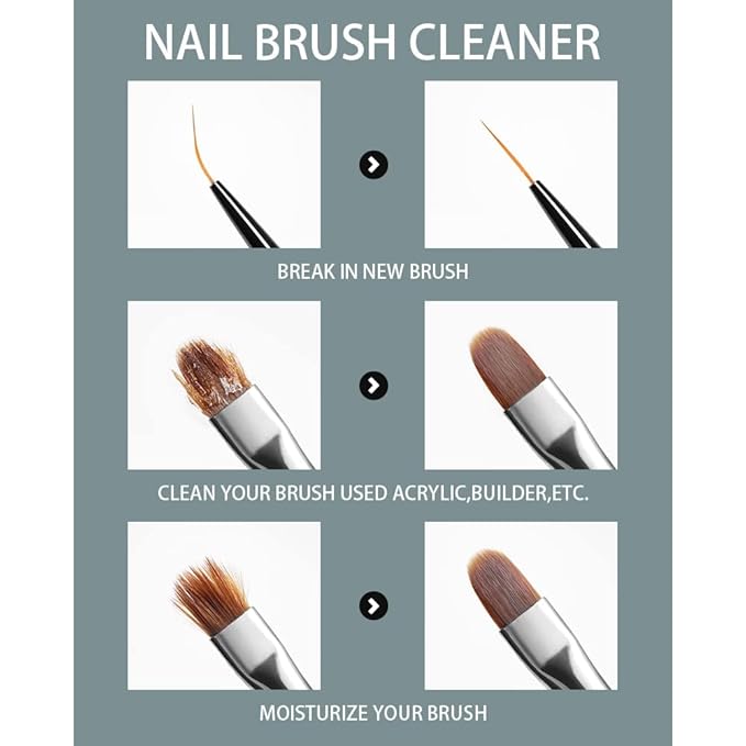 AIJIMEI Nail Brush Cleaner Restorer Nail Brush Cleaner Solution Clean Manicure Brushes Set A with Glass Cup & Cleaning Cotton Pads for Nail Art Gel Polish Painting Brushes 58ml