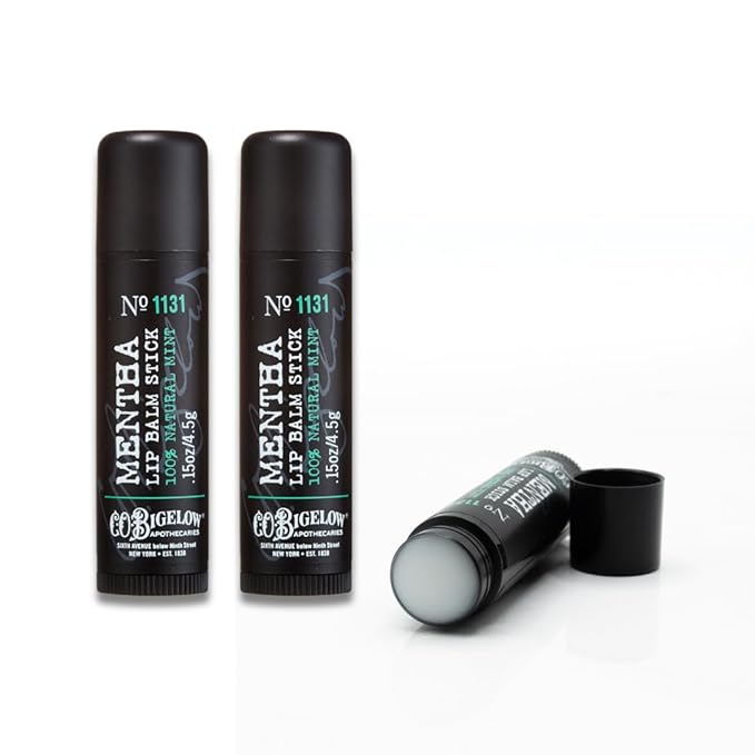 C.O. Bigelow Mentha Lip Balm Sticks, Pack of 3 Bulk Lip Balm Sticks with Shea Butter & Peppermint Oil, 0.15 oz