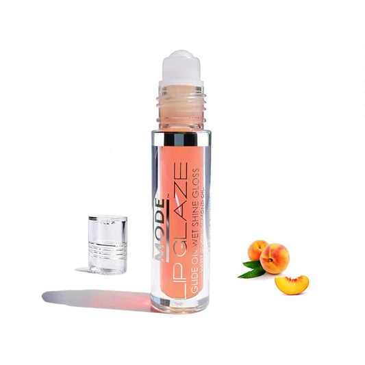 MODE Lip Glaze Sweet Georgia Peach Flavored Lip Gloss, Delicious Roll On Nourishing Wet Shine, Hydrating, Moisturizing Natural Skincare Fruit Oils, Made in NY USA, Vegan