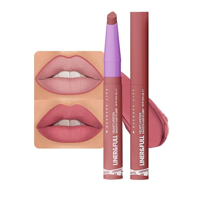 2-IN-1 Lipstick Lipliner, Velvet Matte Finish, Smooth & Plump, 12 Universal Lip Color-Nude Pink Rose Mauve Berry Plum, Creamy Formula for Lip Makeup, All-Day Wear, Cruelty-Free (#01 PEONY CRUSH)