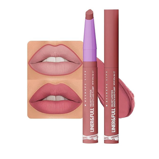 2-IN-1 Lipstick Lipliner, Velvet Matte Finish, Smooth & Plump, 12 Universal Lip Color-Nude Pink Rose Mauve Berry Plum, Creamy Formula for Lip Makeup, All-Day Wear, Cruelty-Free (#01 PEONY CRUSH)