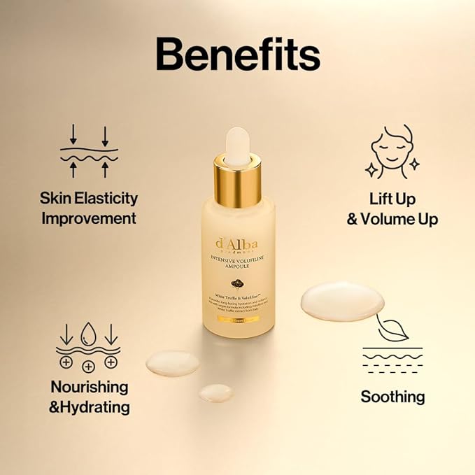 d'alba Piedmont White Truffle Intensive Volufiline Ampoule (1.01 Fl. Oz), Milky Serum, Skin Firming, Volufiline 50,000ppm, elasticity care and nourishment, Korean Skin Care