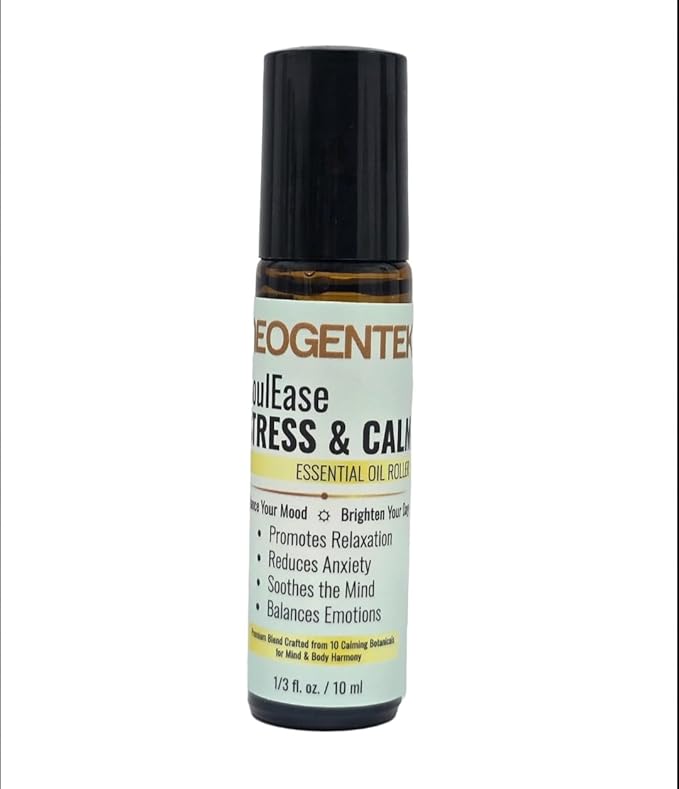 SoulEase Stress & Calm Essential Oil Roll On – Made from 10 Premium Calming Botanicals – Soothing Floral • Warm Wood • Gentle Citrus – 100% Natural Oil – Made in USA 10ML (SoulEase Stress & Calm)