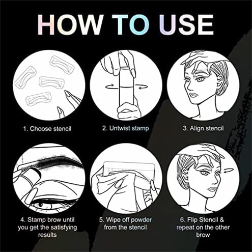Eyebrow Stamp and Eyebrow Stencil Kit, Eyebrow Powder with 24 Reusable Eyebrow Stencils Kit for Beginners to Natural Brow, 1 Step Brow Stamp Kit Smudge-Proof & Long-lasting & Waterproof (Dark Black)