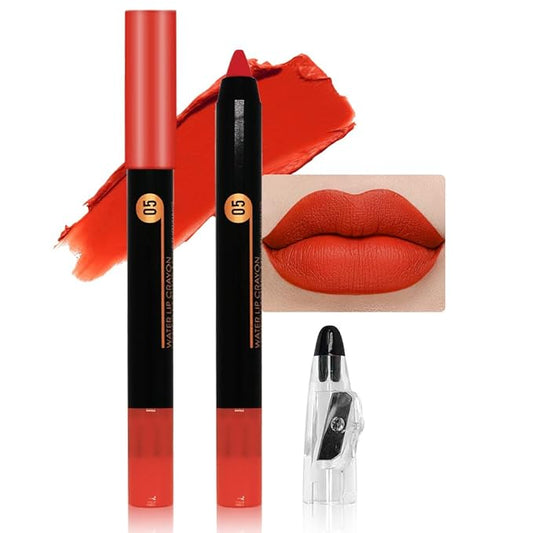 Charm Orange Matte Lip Liner Crayon with Sharpener - Waterproof Smudgeproof Long-Wear Lip Pencil, Creamy Pigmented Lip Crayon for Women, 12HR Stay Silky Velvet Lip Liner 05#