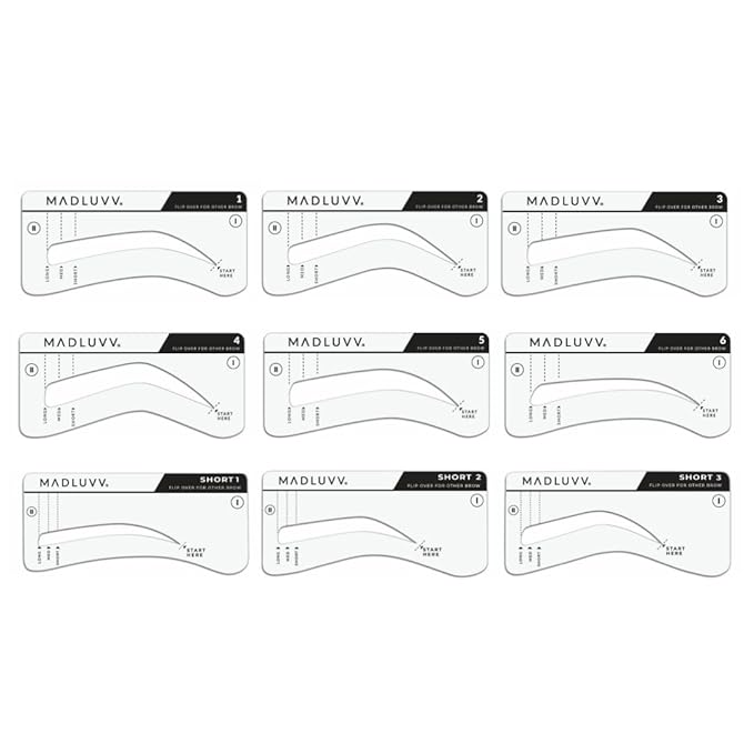 MADLUVV Brow Stamp Kit with Brow Stencils – Easy Eyebrow Shaper for Natural-Looking Brows – Popular Eyebrow Stencil Kit Used by Professionals – 9 Shapes, Spoolie, Travel Bag & Stamp (Dark Brown)