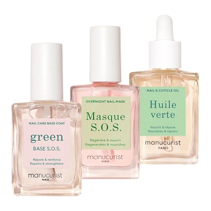Manucurist Rescue Kit - Nail Care Kit - Nail Repair for Damaged Nails :1 Strengthening Base Coat, 1 Night Mask for Nails, 1 Nail Cuticle Oil - Nail Strengthener - Valentines Day Gifts for Women - Gift