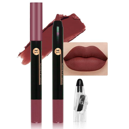 Brick Red Matte Lip Liner Crayon with Sharpener - Waterproof Smudgeproof Long-Wear Lip Pencil, Creamy Pigmented Lip Crayon for Women, 12HR Stay Silky Velvet Lip Liner 14#