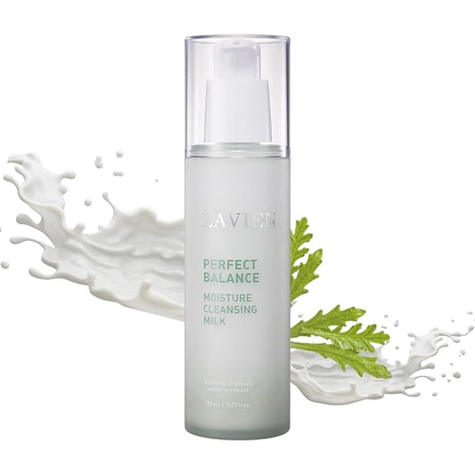 LAVIEN Perfect Balance Moisture Cleansing Milk - Milk-Type, Mugwort Facial Cleanser, Makeup Remover - Non Irritating, Suiteable for All Skin Types, Men and Women - 5.97 Fl Oz (150ml) Bottle