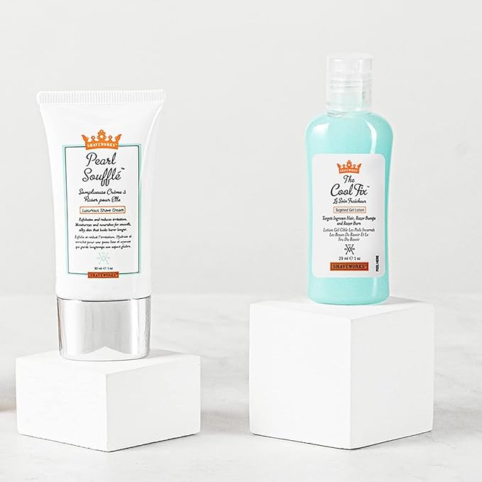 Shaveworks Get Smooth Duo, Post Waxing and Shaving Solution for Ingrown Hair, Razor Bumps and Razor Burns, The Cool Fix, 1 Fl Oz. and The Pearl Soufflé Shave Cream, 1 Fl Oz.