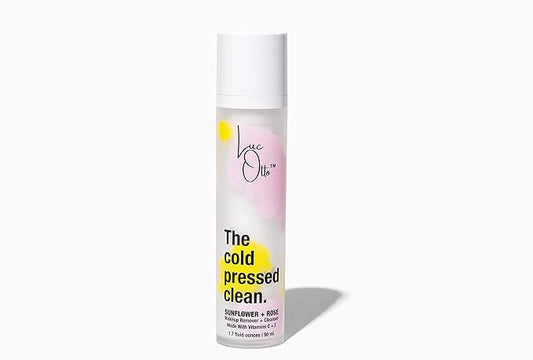 The Cold Pressed Clean Oil Cleanser for Softer Skin - Gentle Double Cleanse and Makeup Remover - Sunflower and Rose Oil with Vitamin C and Vitamin E