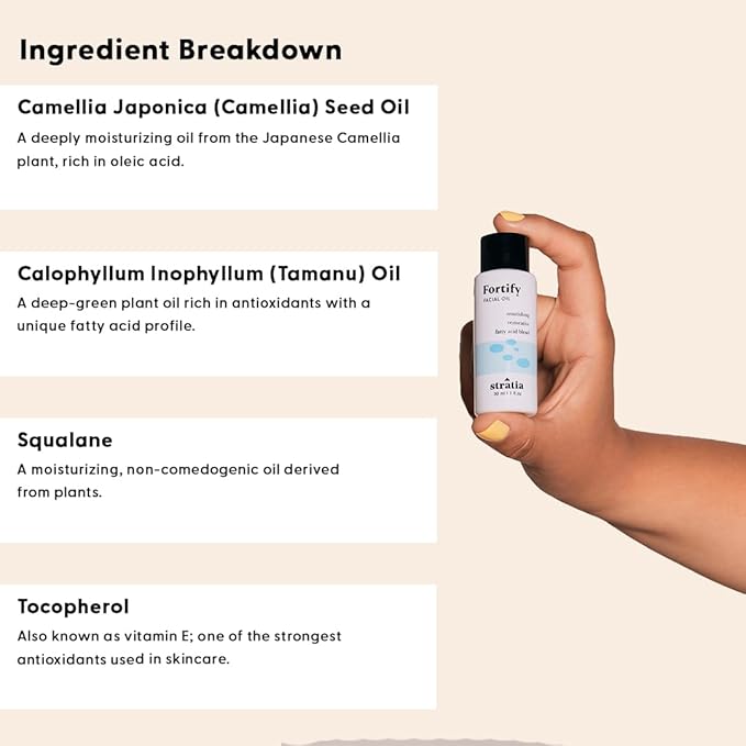 Stratia Fortify Restorative Facial Oil - Omega Fatty Acid Blend for Dry, Sensitive & Combination Skin - Non-Greasy, Barrier-Strengthening Hydration with Camellia, Tamanu & Marula Oils - 1 fl oz