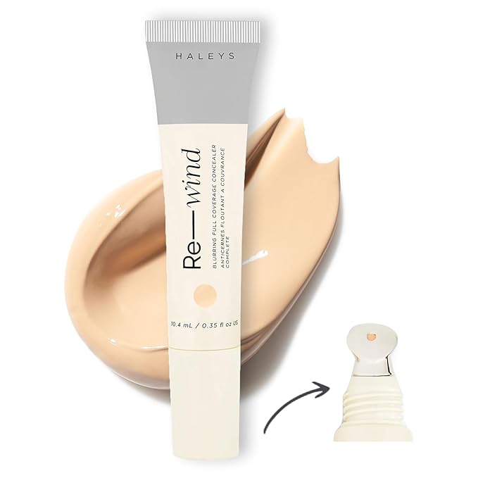 HALEYS Re-wind Full Coverage Brightening Concealer, Color Correcting Eye Concealer for Dark Circles, Fine Lines & Redness, Longwear, Non-Caking, Soft-Matte Finish, Blurring Concealers for Women