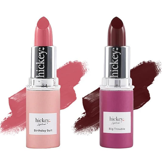 Hickey Lipstick Refill Set: Birthday Suit & Big Trouble Berry Wine –Long Lasting Lipstick for Women-Vegan, Gluten-Free, Highly Pigmented