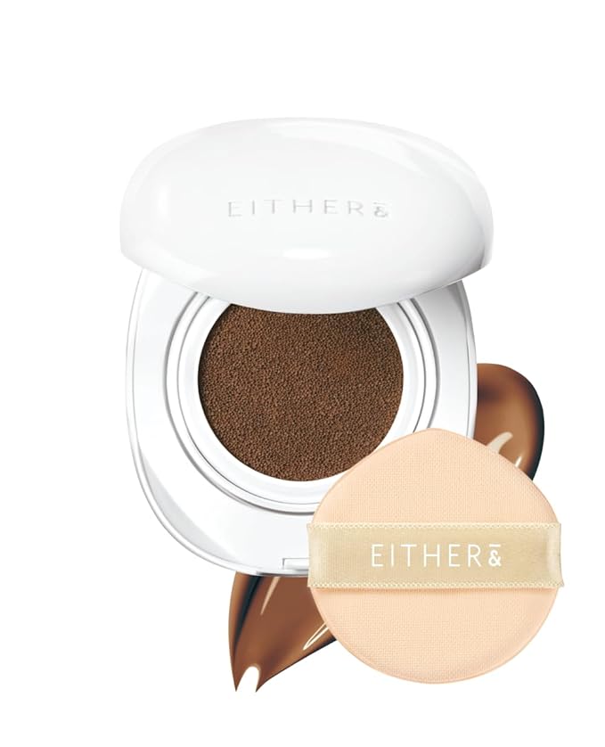 EITHER& Glow Pixel Cushion, 62% Skincare-Infused Foundation for Radiant Glass Skin, No Oxidation, 100H Long-Wear, Lightweight Buildable Korean Cushion (32N Caramel, 12g)
