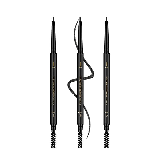 O'CHEAL 3Pcs Black Eyebrow Pencil, Premium Eye Brow Pencil with Spoolie Brush, Longwearing for Perfect Brows, Professional, Precision, Defines, Universal Waterproof Double-ended Eyebrow Pen for Women